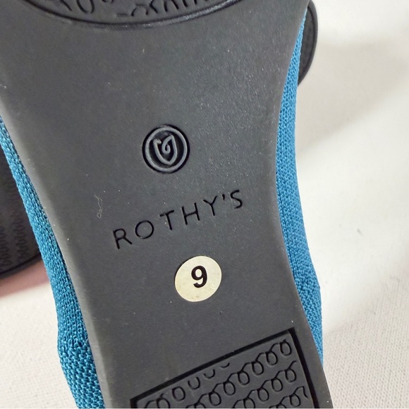 Rothy's Pointed Knit Flats Teal Blue/Neon Stripe Preppy Casual Retired Size 9 - Picture 6 of 15
